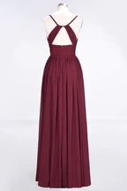 Ruffles Chiffon Spaghetti-Straps V-Neck Sleeveless Floor-Length Bridesmaid Dress