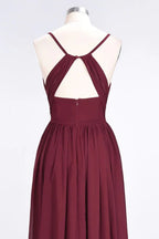 Ruffles Chiffon Spaghetti-Straps V-Neck Sleeveless Floor-Length Bridesmaid Dress