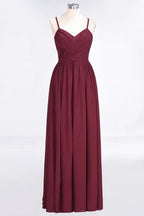 Ruffles Chiffon Spaghetti-Straps V-Neck Sleeveless Floor-Length Bridesmaid Dress