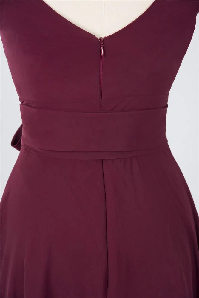 Ruffles Knee-Length Bridesmaid Dress Sleeveless V-Neck Mini Cocktail Party Dress