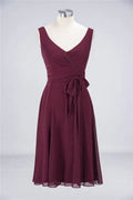 Ruffles Knee-Length Bridesmaid Dress Sleeveless V-Neck Mini Cocktail Party Dress