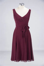 Ruffles Knee-Length Bridesmaid Dress Sleeveless V-Neck Mini Cocktail Party Dress