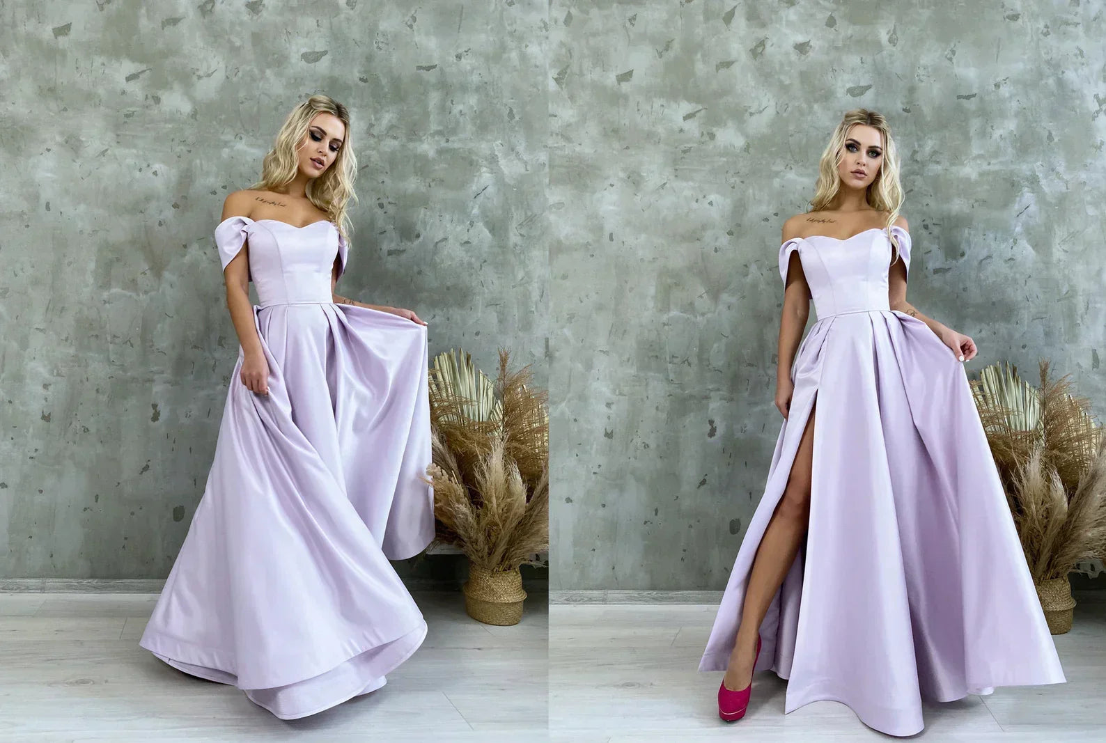 Satin Corset Off Shoulder Prom Dress with High Slit SYP184