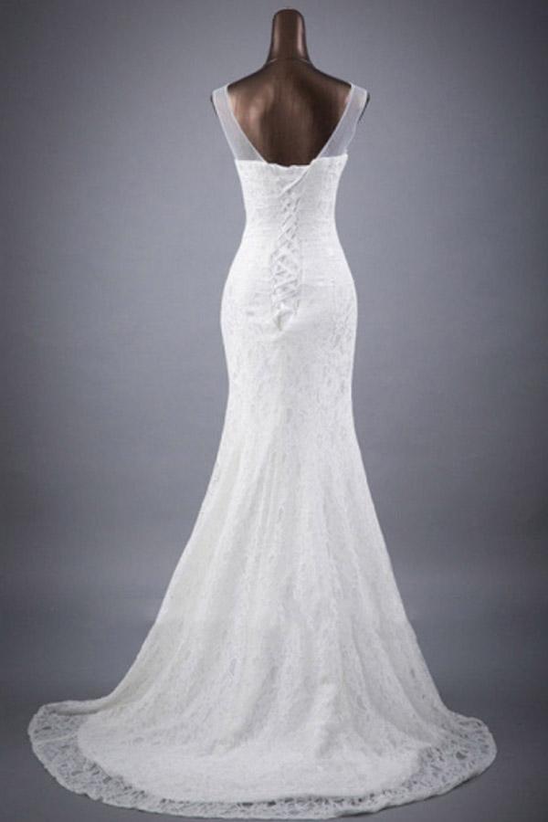Scoop Neck Appliques Lace Trumpet/Mermaid Wedding Dress