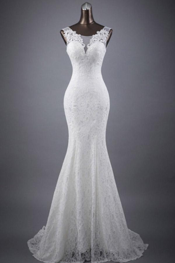 Scoop Neck Appliques Lace Trumpet/Mermaid Wedding Dress