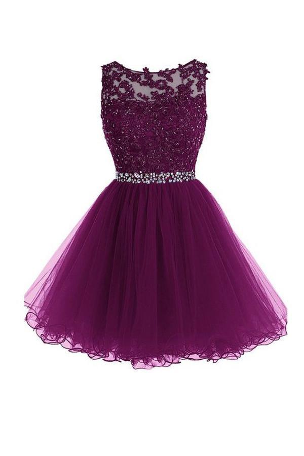Scoop Short Grape Zipper-up Tulle Homecoming Dress