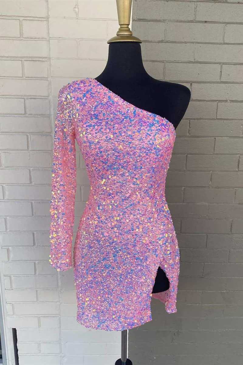 One-Shoulder Sequins Homecoming Dress