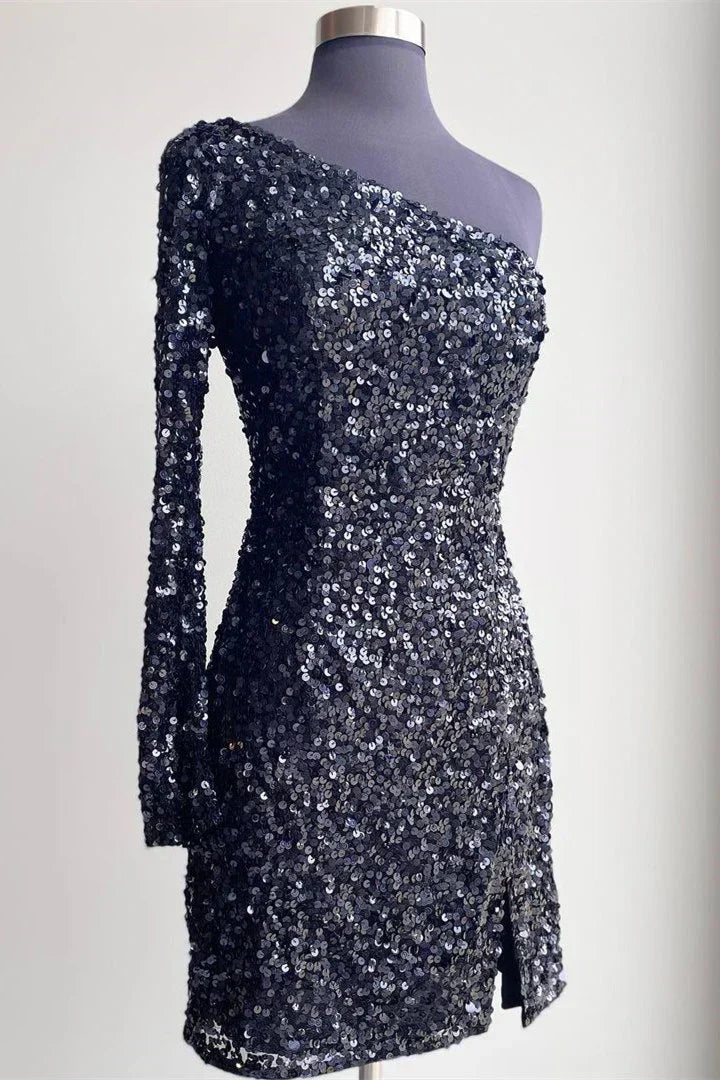 One-Shoulder Sequins Homecoming Dress