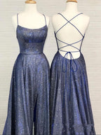 Sexy A-line Bright Silk Open Back Long Prom Dress with Slit