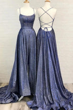 Sexy A-line Spaghetti Straps Ruffles Prom Dress with Slit