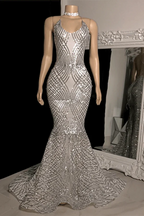 Sexy Criss-cross Straps Halter Sleeveless Mermaid Prom Dress With Applique