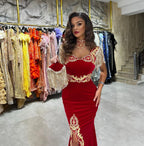 Sexy Floor Length Sweetheart Sleeveless Mermaid Ruby Prom Dress with Split