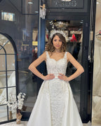 Sexy Floor Length Sweetheart Traps Sleeveless Mermaid Lace Weddding Dress with Court Train