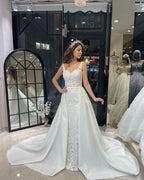 Sexy Floor Length Sweetheart Traps Sleeveless Mermaid Lace Weddding Dress with Court Train