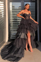 Sexy High Low Strapless Sweetheart Tulle Evening Dresses