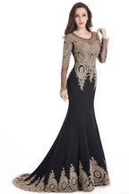 Sexy Lace Appliques Long Sleeves Mermaid Prom Dresses
