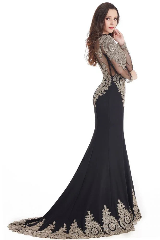 Sexy Lace Appliques Long Sleeves Mermaid Prom Dresses
