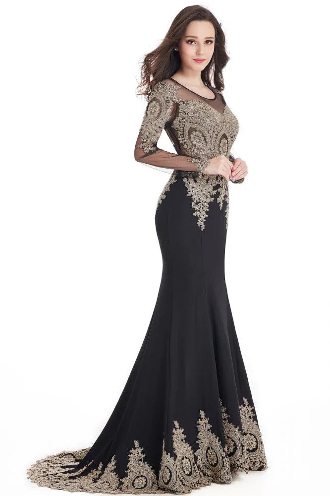 Sexy Lace Appliques Long Sleeves Mermaid Prom Dresses