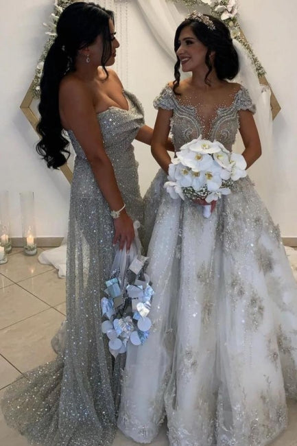 Sexy Long Glitter Sleeveless Evening Dresses Prom Dresses With Slit