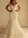 Sexy Long Mermaid Off the Shoulder Lace Wedding Dresses