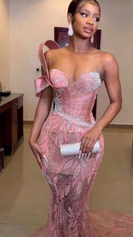 Sexy Long Mermaid One Shoulder Sequin Sparkle Prom Dress