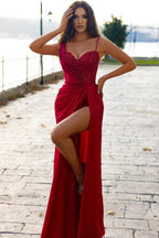 Sexy Long Mermaid Spaghetti Straps Chiffon Prom Dress With Slit