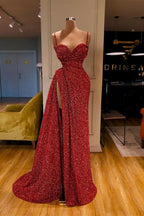 Sexy Long Mermaid Spaghetti Straps Sequins Prom Dress With Slit