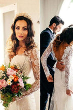 Sexy Mermaid Long Sleeves White Lace Wedding Dress