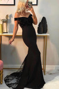 Sexy Mermaid Off-the-shoulder Backless Long Prom Dress with Appliques Lace