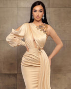 Sexy Mermaid One-Shoulder Charmeuse Prom Dress with Beadings