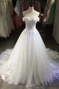 Sexy Off Shoulder White Tulle  Wedding Dresses With Applique