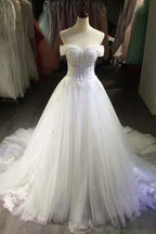 Sexy Off Shoulder White Tulle  Wedding Dresses With Applique