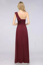 Sexy One-Shoulder Sweetheart Sleeveless Bridesmaid Dress Ruffles Beach Wedding Party Dress