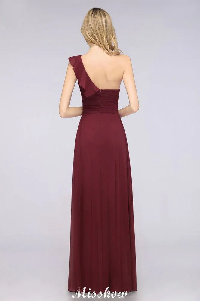 Sexy One-Shoulder Sweetheart Sleeveless Bridesmaid Dress Ruffles Beach Wedding Party Dress