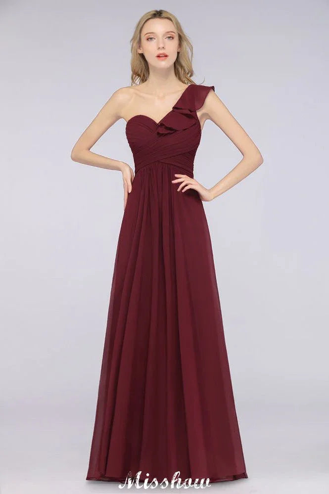 Sexy One-Shoulder Sweetheart Sleeveless Bridesmaid Dress Ruffles Beach Wedding Party Dress