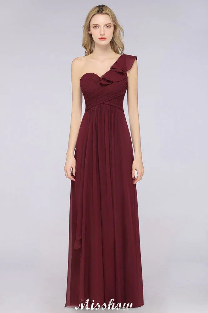 Sexy One-Shoulder Sweetheart Sleeveless Bridesmaid Dress Ruffles Beach Wedding Party Dress