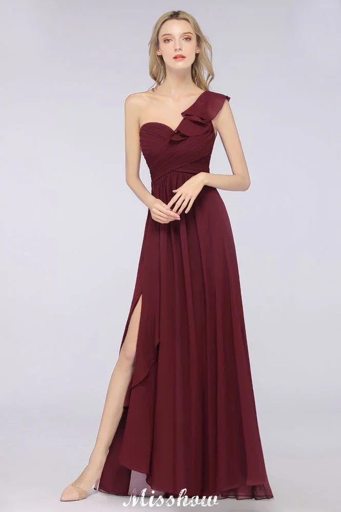 Sexy One-Shoulder Sweetheart Sleeveless Bridesmaid Dress Ruffles Beach Wedding Party Dress