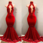 Sexy Red High Neck Mermaid Prom Dress