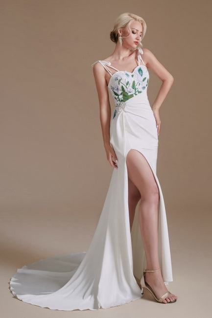 Sexy Spaghetti Straps Sleeveless Mermaid Floor-Length Satin Wedding Dresses
