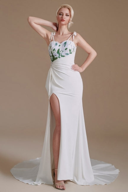 Sexy Spaghetti Straps Sleeveless Mermaid Floor-Length Satin Wedding Dresses