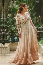 Sexy Sweetheart A-line Long Sleeves Backless Boho Chiffon Wedding Dresses