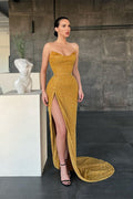 Sexy Yellow Sleeveless Mermaid Prom Dress With Side Slit