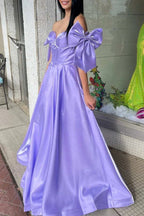 Shanty | A-Line Off-Shoulder Bow Pleated Long Prom Dress