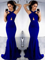 Sheath Halter Sleeveless With Ruched Satin Prom Dresses