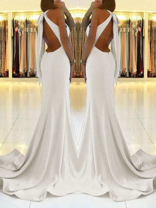 Sheath Halter Sleeveless With Ruffles Stretch Crepe Prom Dresses