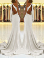 Sheath Halter Sleeveless With Ruffles Stretch Crepe Prom Dresses