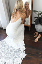 Sheath Lace Backless Scoop Sleeveless Split Court Train Wedding Dress