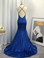 Sheath V-neck Sleeveless With Ruched Elastic Woven Satin Prom Dresses