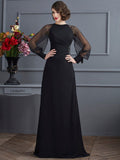 Sheath/Column Scoop Long Sleeves Beading Long Chiffon Prom Dresses