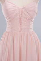 Sheer Spaghetti Straps aline Prom Dresses | Simple Chiffon Sleeveless Evening Dresses